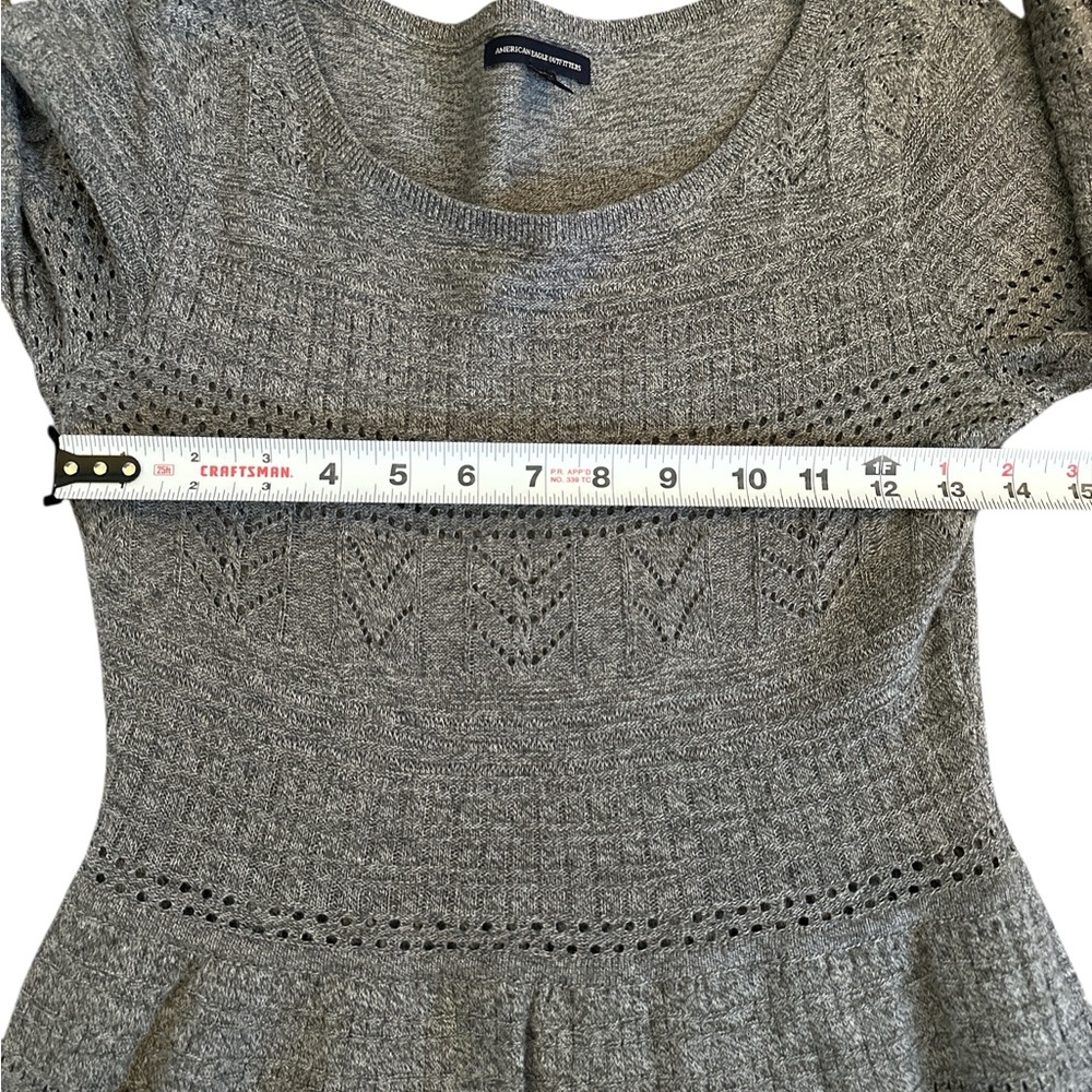 American Eagle Gray Pointelle Knit Fit & Flare Sweater Dress Preppy Chic Small - Picture 8 of 8